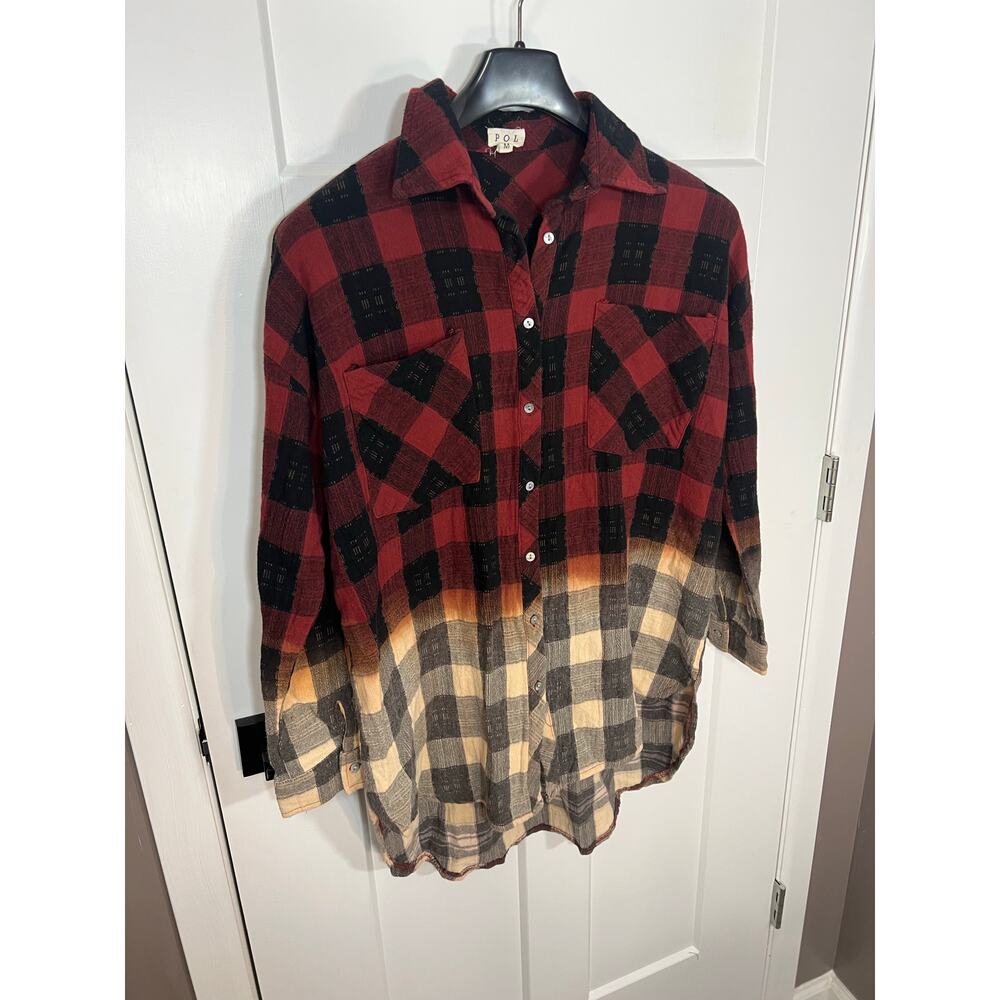 POL Bohemian Inspired Plaid Ombré Button Down Size Women M Medium‎ Oversized Fit - Picture 3 of 9